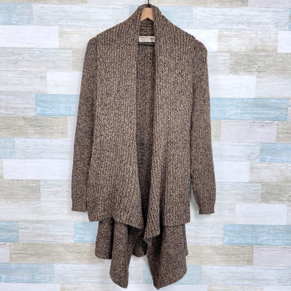 Alpaca Fina Chunky Ribbed Drape Open Cardigan Sweater Brown Peru Womens Medium